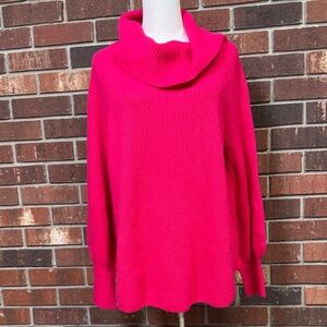 Soft Surroundings Bright Rose Calanthe Cashmere Cowl Neck Sweater